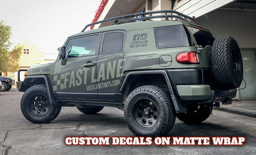 Toyota FJ truck wrap in matte green.