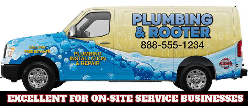 Full color vehicle wrap artwork for a plumber's van.