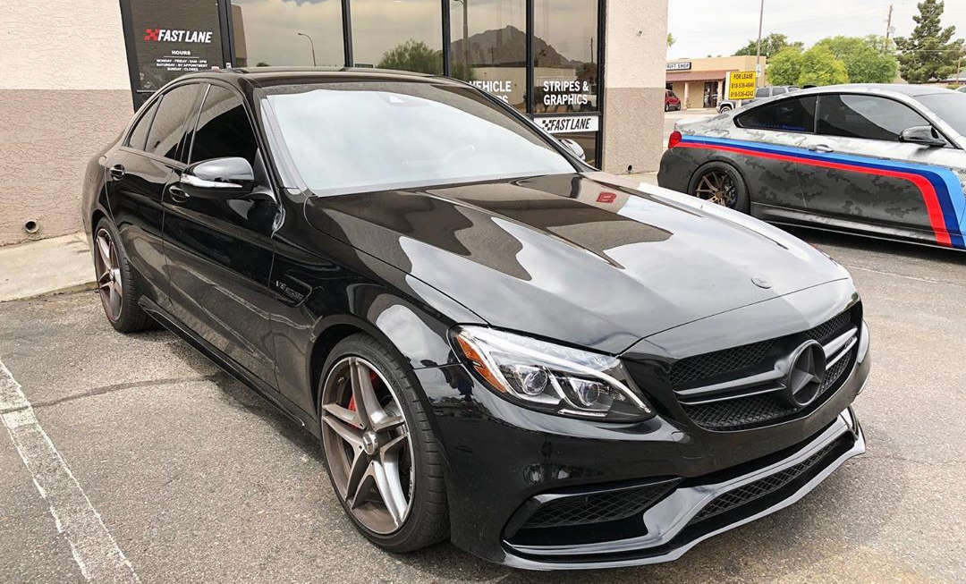 Black Mercedes with premium window tinting in Scottsdale.